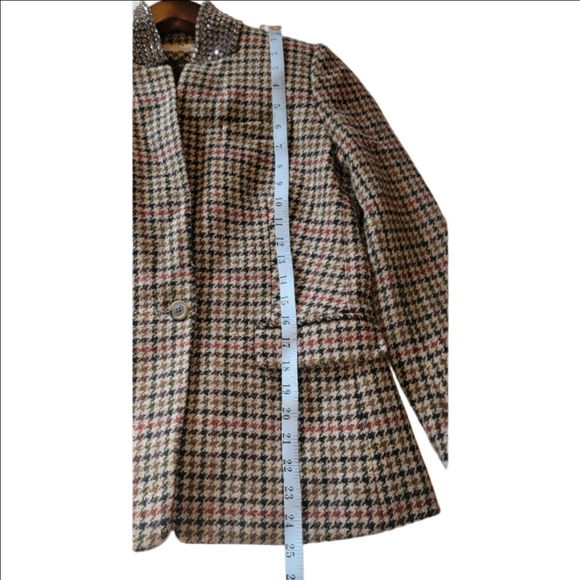 J. CREW "REGENT" Houndstooth Check 100% Wool Blazer, Embellished Collar Size 2 - Picture 13 of 14